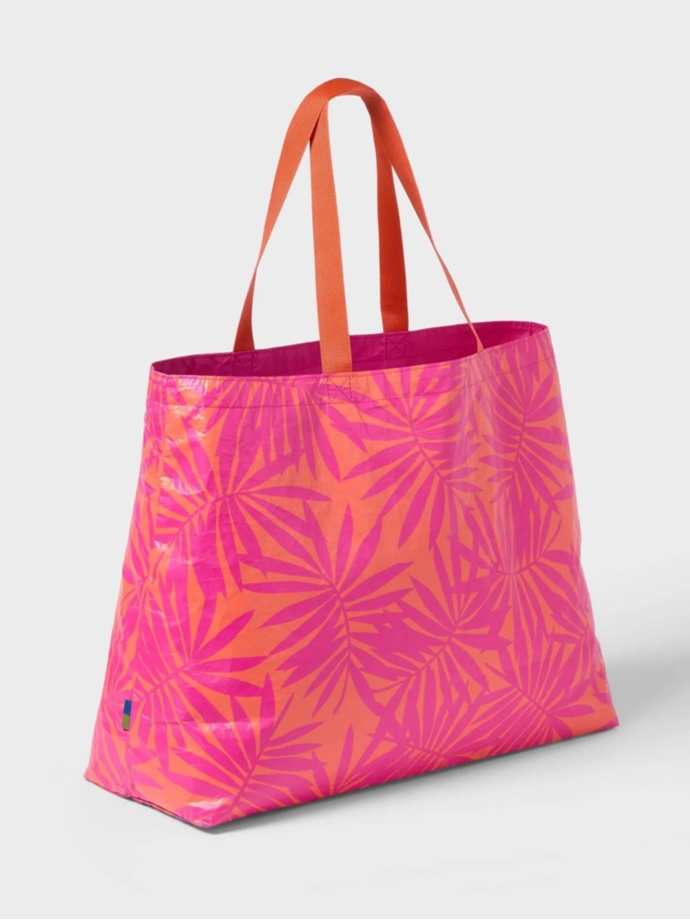 Tropical Palm Print Tote Bag in Pink and Orange - Picture 1 of 5